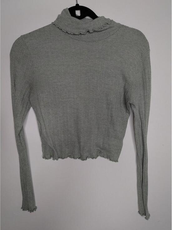 Madewell Sweaters - Madewell Sweater Pullover Womens M Gray Ribbed Mock Neck Ruffle Hem Long Sleeve